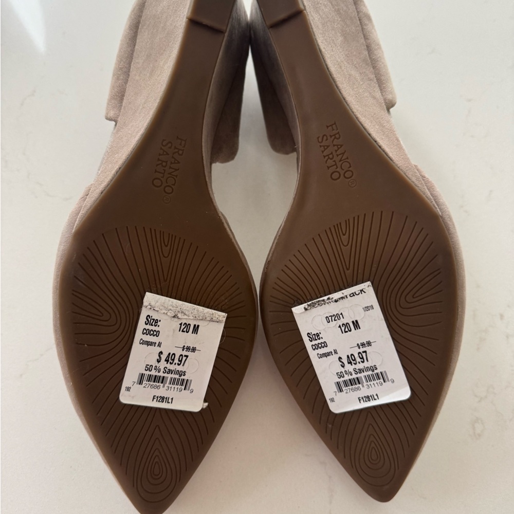 Franco Sarto Taupe Suede Pointed Wedge Heels Size: 12 - Picture 5 of 5